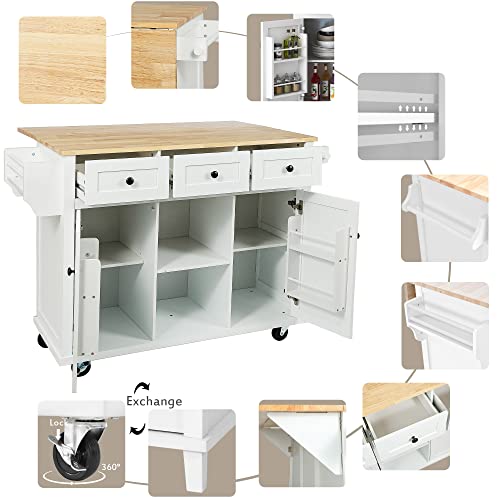 Rolling Kitchen Island with Drop Leaf & Power Outlet, Large Kitchen Islands Cart on Wheels