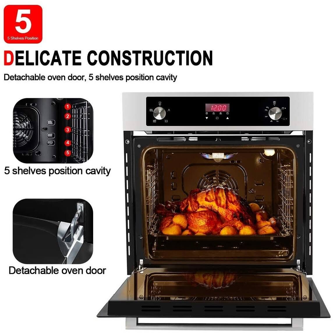 Gasland Chef 24x22 Built-in Propane GAS Wall Oven, Stainless Steel 6 Cooking Functions Convection, Digital Display Mechanical Kn