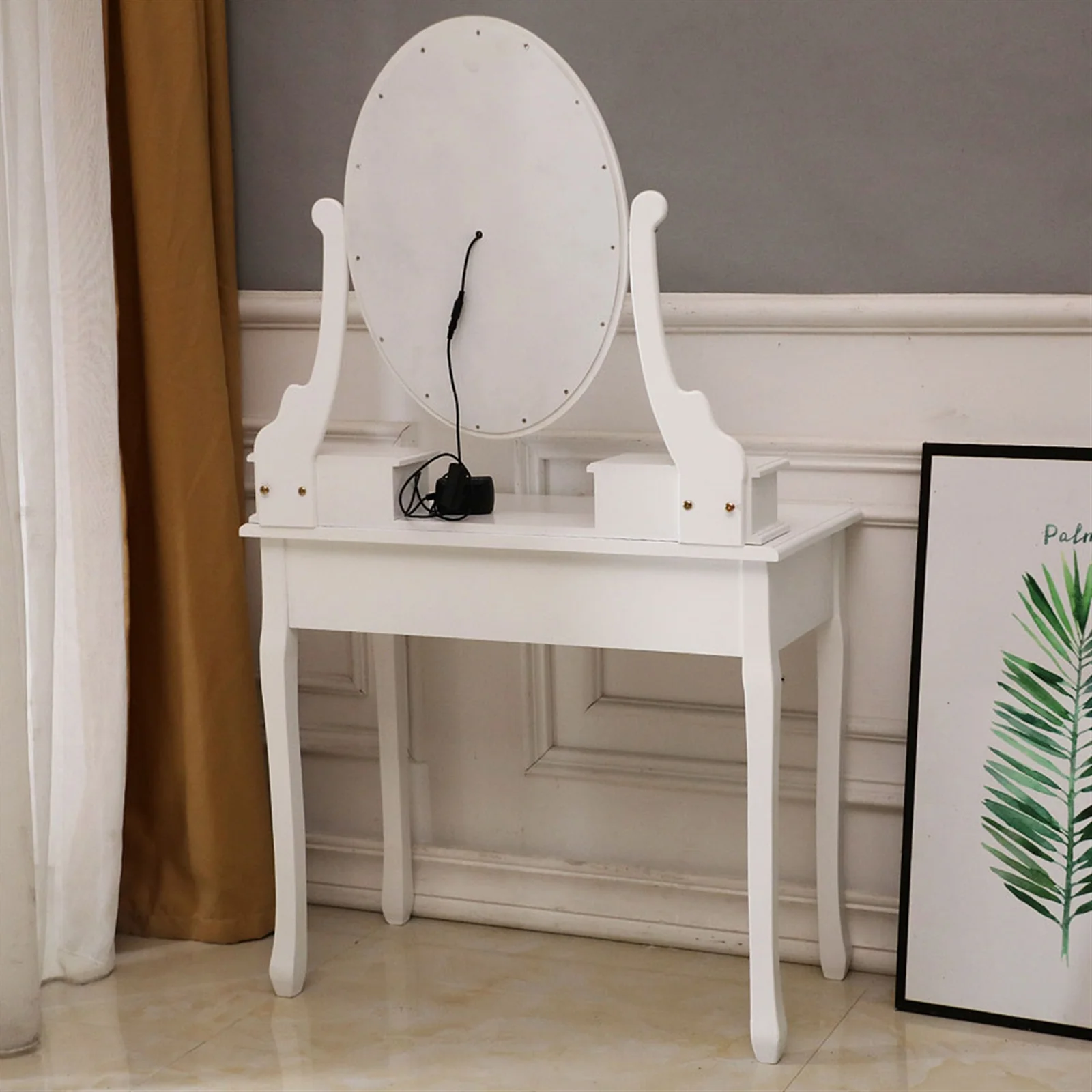 Smuxee Modern Vanity Table Set with Lighted Mirror,Makeup Vanity with 5 Drawers and Stool,Girls,White
