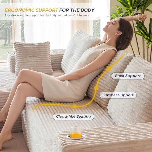 MAXYOYO 110" Modular Sectional Couch with L-Shape Chaise, Modern Boneless Couch for Living Room, Sofa in A Box, Oversized Sofa Sleeper with Deep Seat
