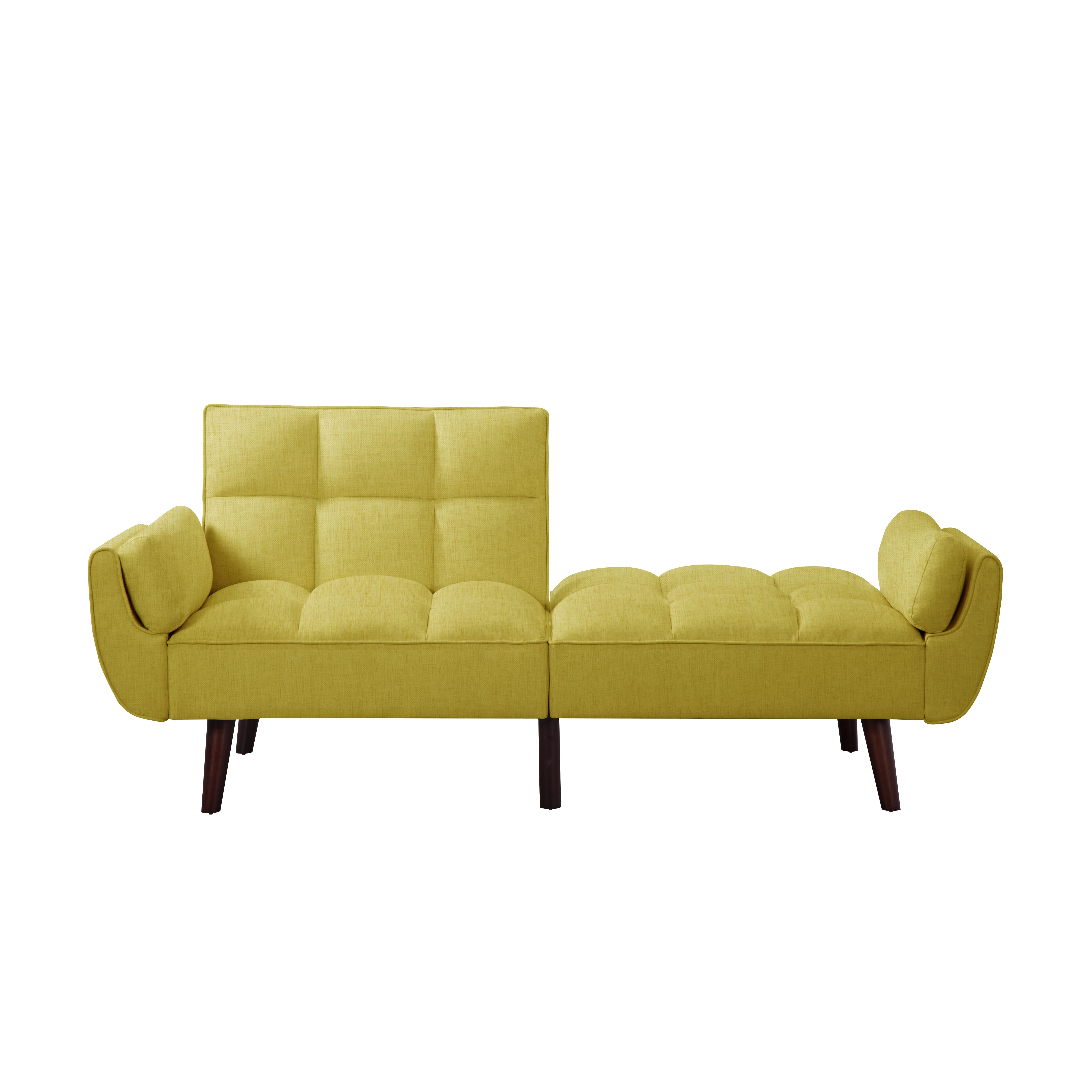 BSHTI 74.4 inch Foam Futon Sofa Bed,Converted Futon Sofa Sleeper with 2 Pillows for Livingroom(Yellow)