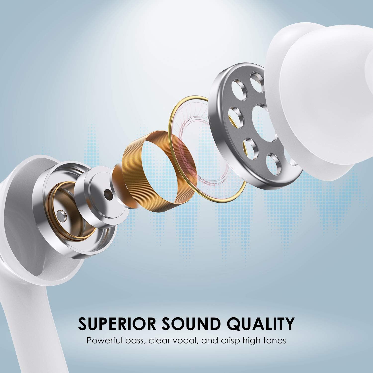 Wireless Earbuds, Bluetooth 5.0 Headphones Waterproof Wireless Headphones with 30H Playtime, Noise-Canceling Mic