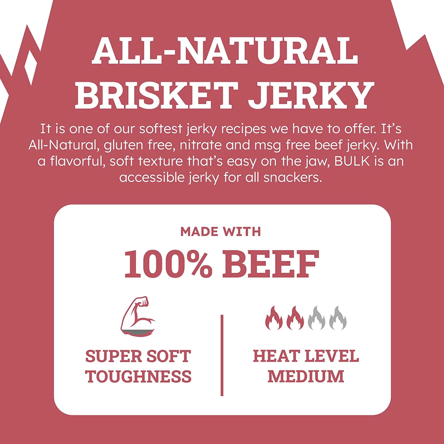 BULK Beef Jerky, Hot Flavor, 5 Pounds – Soft Meat Snack, Ready to Eat – 9g of Protein, Made with 100% Beef – Gluten Free, MSG Free, Nitrate Free