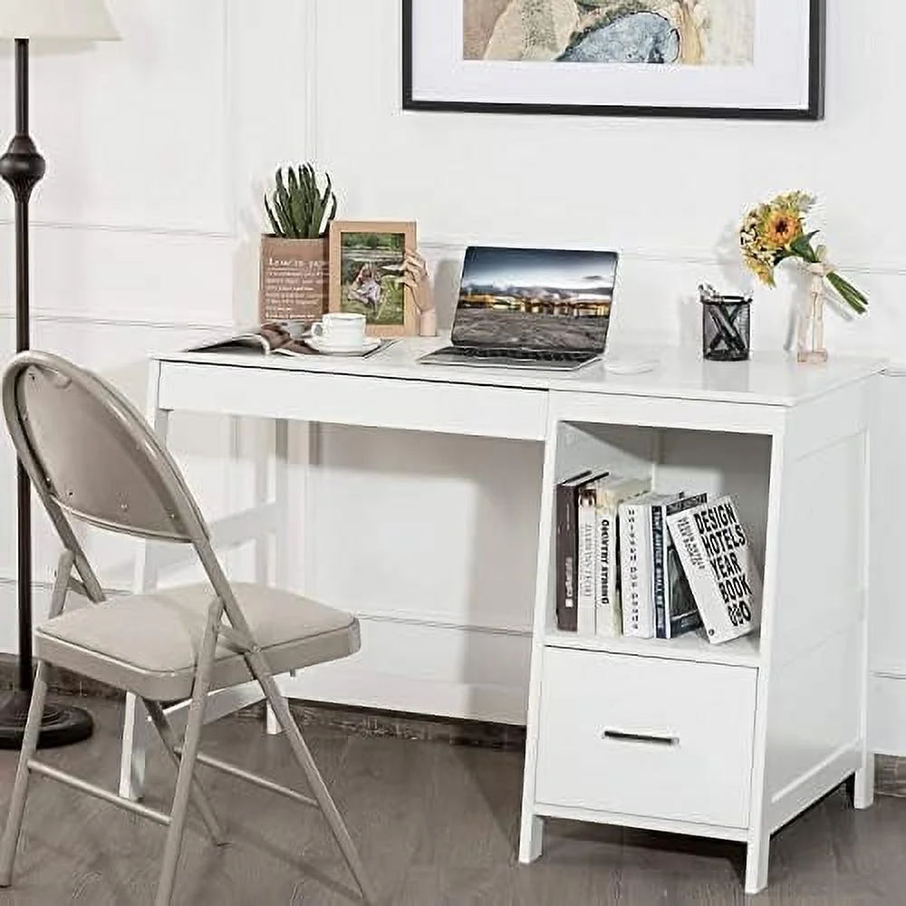 HOOMHIBIU White Desk with Drawers  Small Computer Desk Study Writing Desk   Office Desk Student Desk with  Space  Makeup Vanity Desk for Bedroom