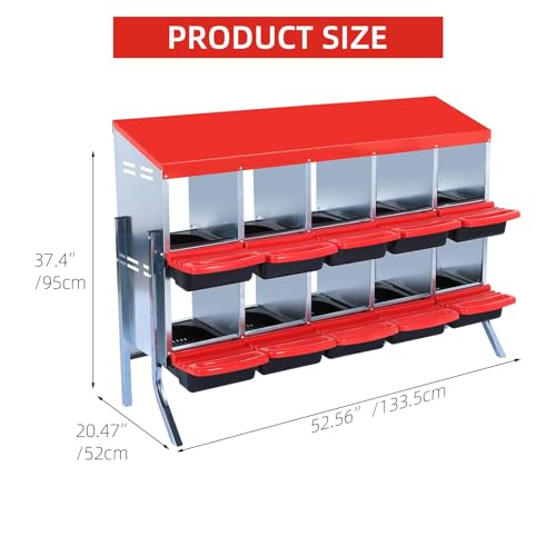 Chicken Nesting Box, 10 Hole 2 Layer Hen Nest Box with Legs, Roll Away Eggs Laying Boxes,Cleanable Pull Out Hen Roosting Boxes