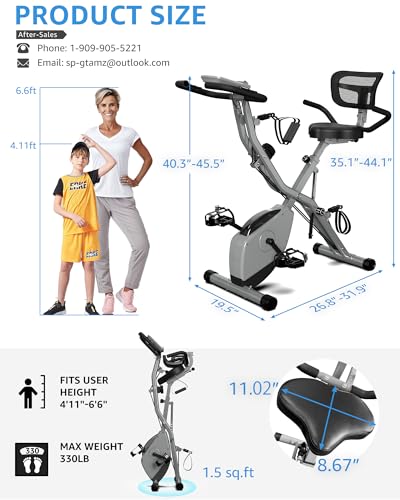 Foldable Exercise Bike Stationary Bikes for Home, 5 IN 1 Indoor Workout Bike, Cycling Bike with 16-Level Quiet Magnetic Resistance