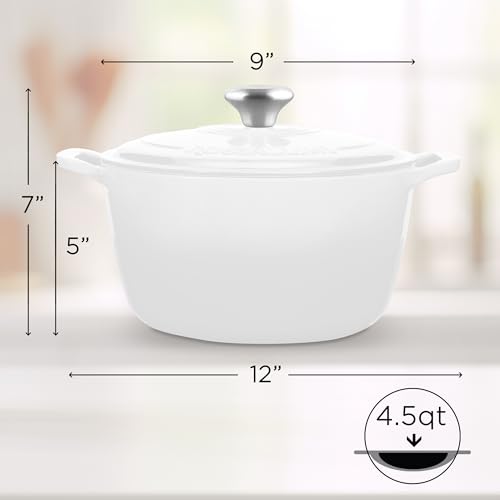 Signature Enameled Cast Iron Dutch Oven, Non-Stick Serving Pot with Tight Fitting Lid for Perfect Roasting, Baking, Sauteing