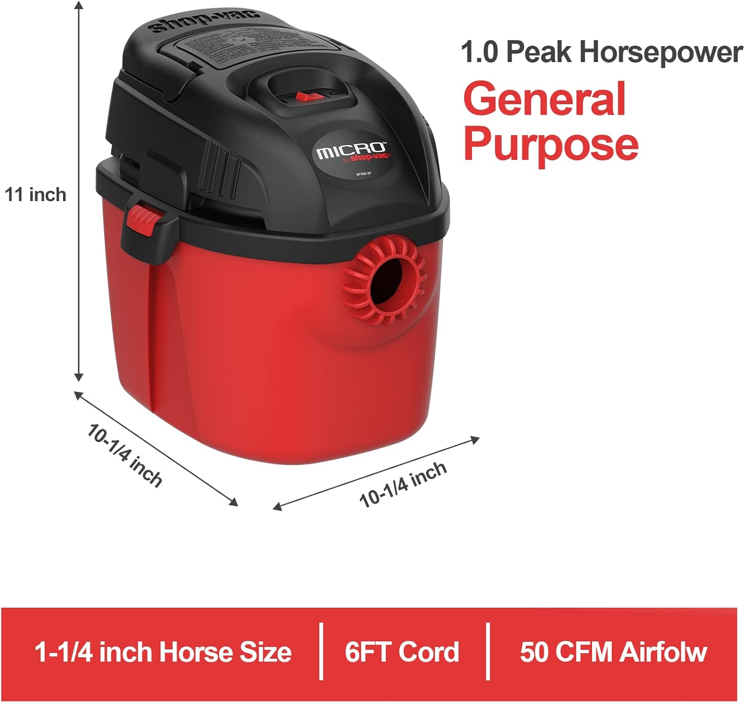 Shop-Vac Micro Wet/Dry Vac, Portable 1 Gallon 1.0 Peak Shop Vacuum with Collapsible Handle and Wall Bracket, 2021000 Pack of 2