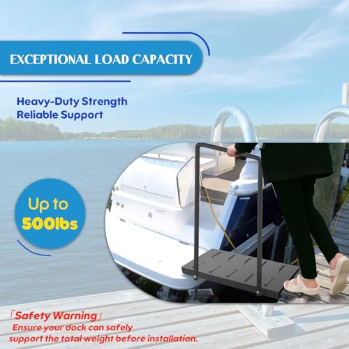 Boat Boarding Platform, Metal Dock Extension with Safety Handrail, Powder-Coated Dock Boarding Step for Easy Access to Boats