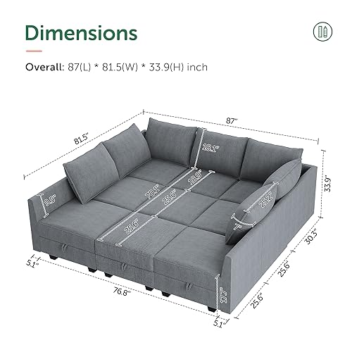 HONBAY Modular Sofa Sectional Sleeper Couch with Ottomans Reversible Sleeper Sectional Sofa Modular Couch with Storage, Aqua Blue
