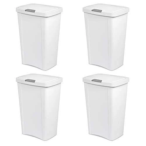 Sterilite 10458004 13 Gallon TouchTop Wastebasket, White w/ Titanium Latch, 4-Pa