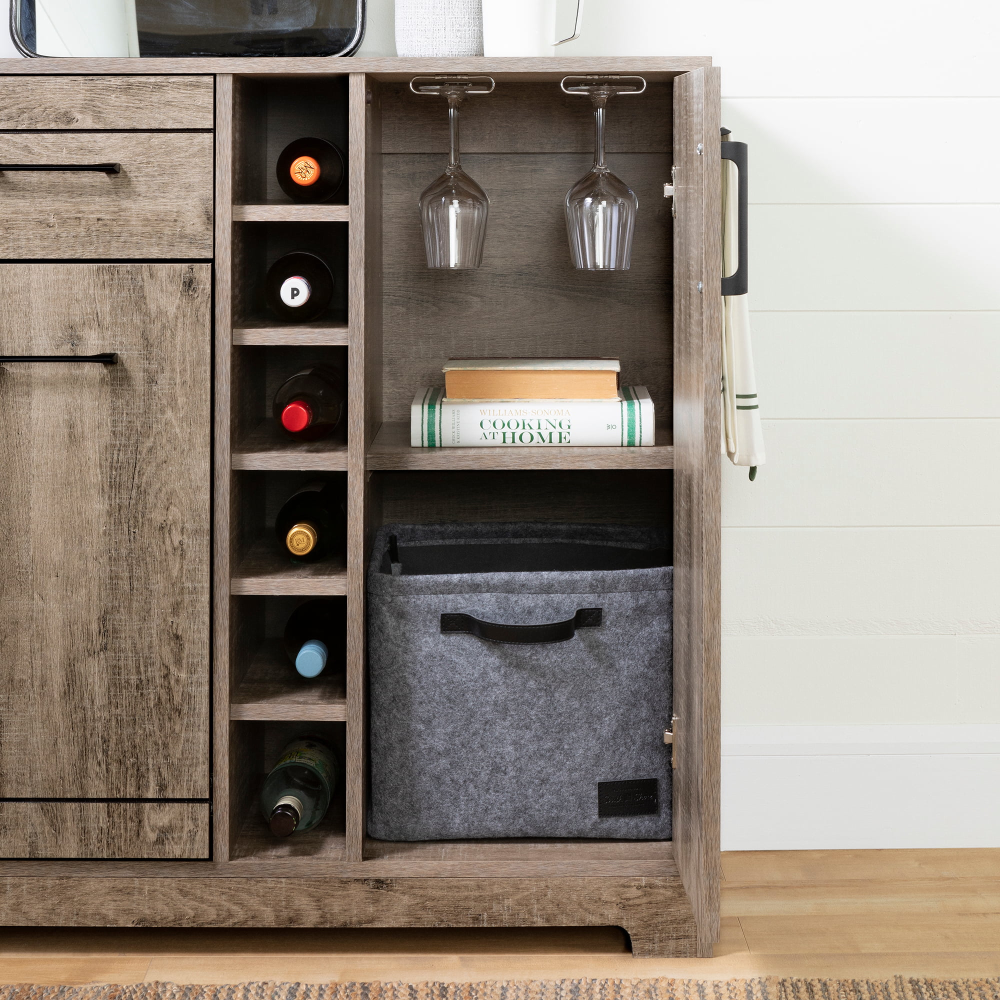 South Shore Vietti Bar Cabinet with Storage, Weathered Oak