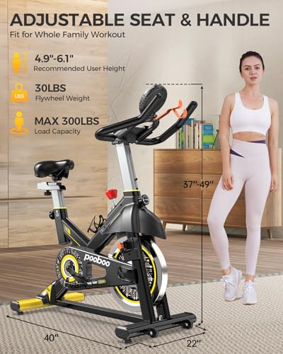 pooboo Exercise Bike, Adjustable Magnetic/Brake Pad Resistance Silent Belt Drive, Indoor Cycling Bike for Home Cardio