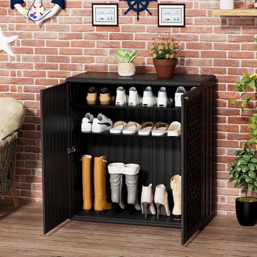 Outdoor Storage Cabinet Waterproof with Shelf,Resin Storage Sheds Outdoor Cabinets for tub towels/chemicals/grill items/Patio/Garden/Backyard