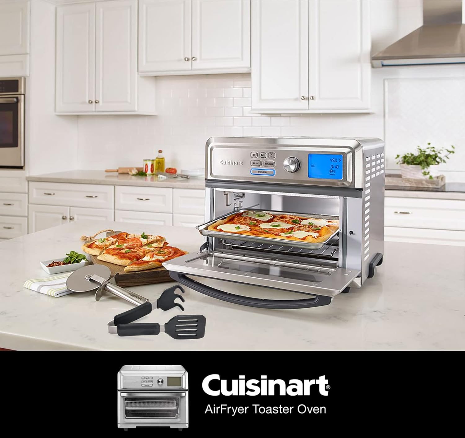 Cuisinart TOA-65 Digital AirFryer Toaster Oven Bundle with EZ Lift Silicone Tongs