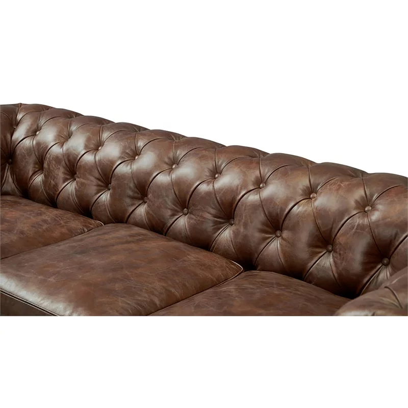 Crafters and Weavers Craftsman Mission 95" Leather Sofa in Dark Brown