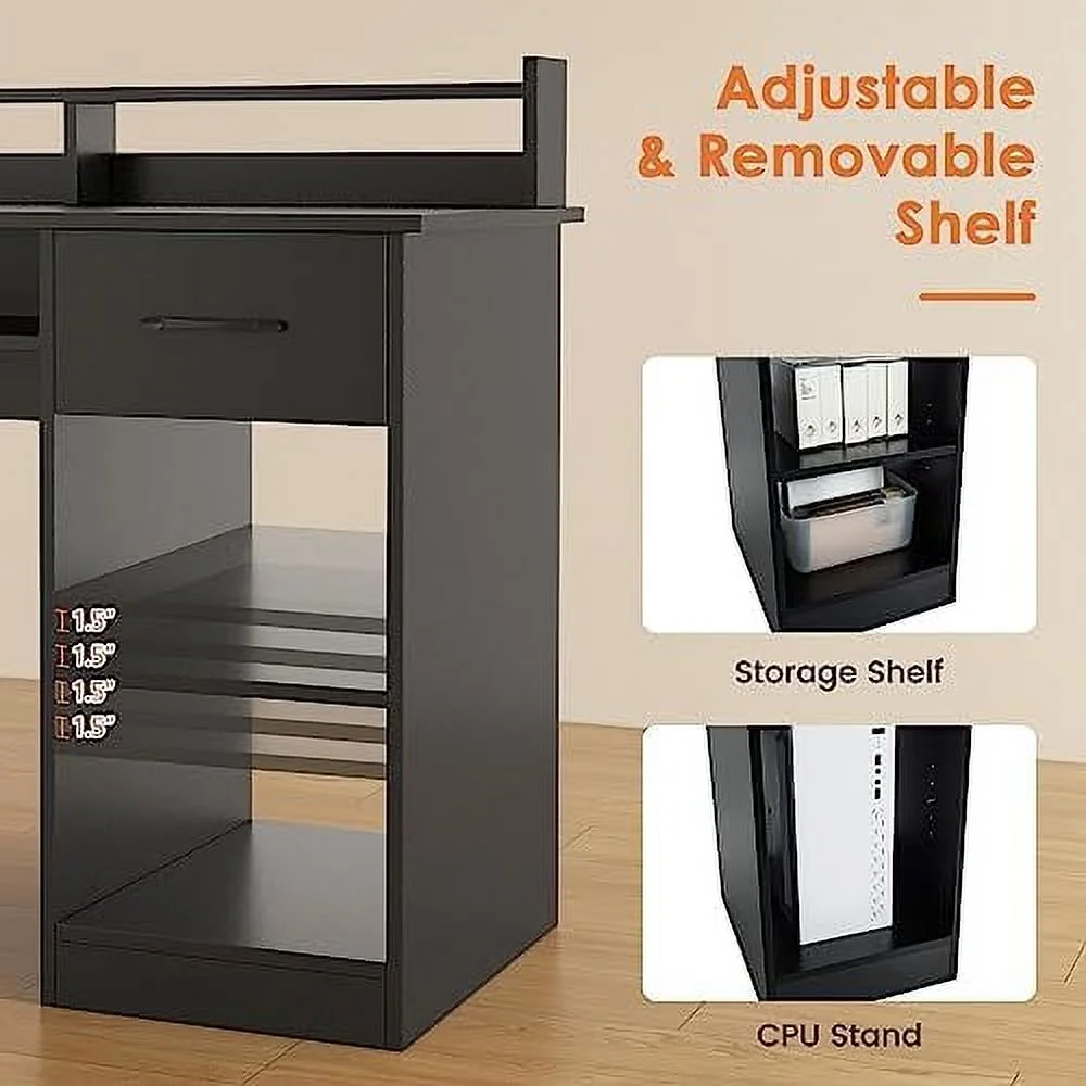 CCBIUOMBO Computer Desk  Office Desk with Drawers  Hutch  Keyboard Tray &amp