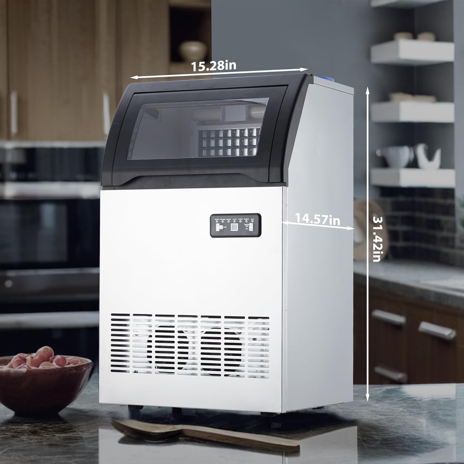 Commercial Ice Maker Machine 100Lbs/24H, Stainless Steel Under Counter Large Ice Machine, 33Lbs Ice Capacity