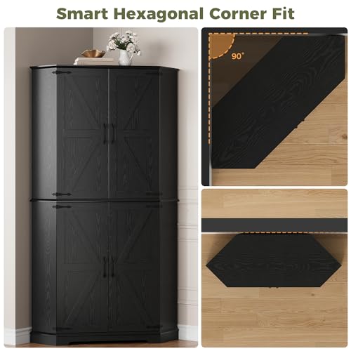 IRONCK Corner Cabinet, 72" Kitchen Pantry Cabinet, 6-Tier Farmhouse Pantry with 4 Adjustable Shelves, 240° Swivel Doors, 2 Doors Storage
