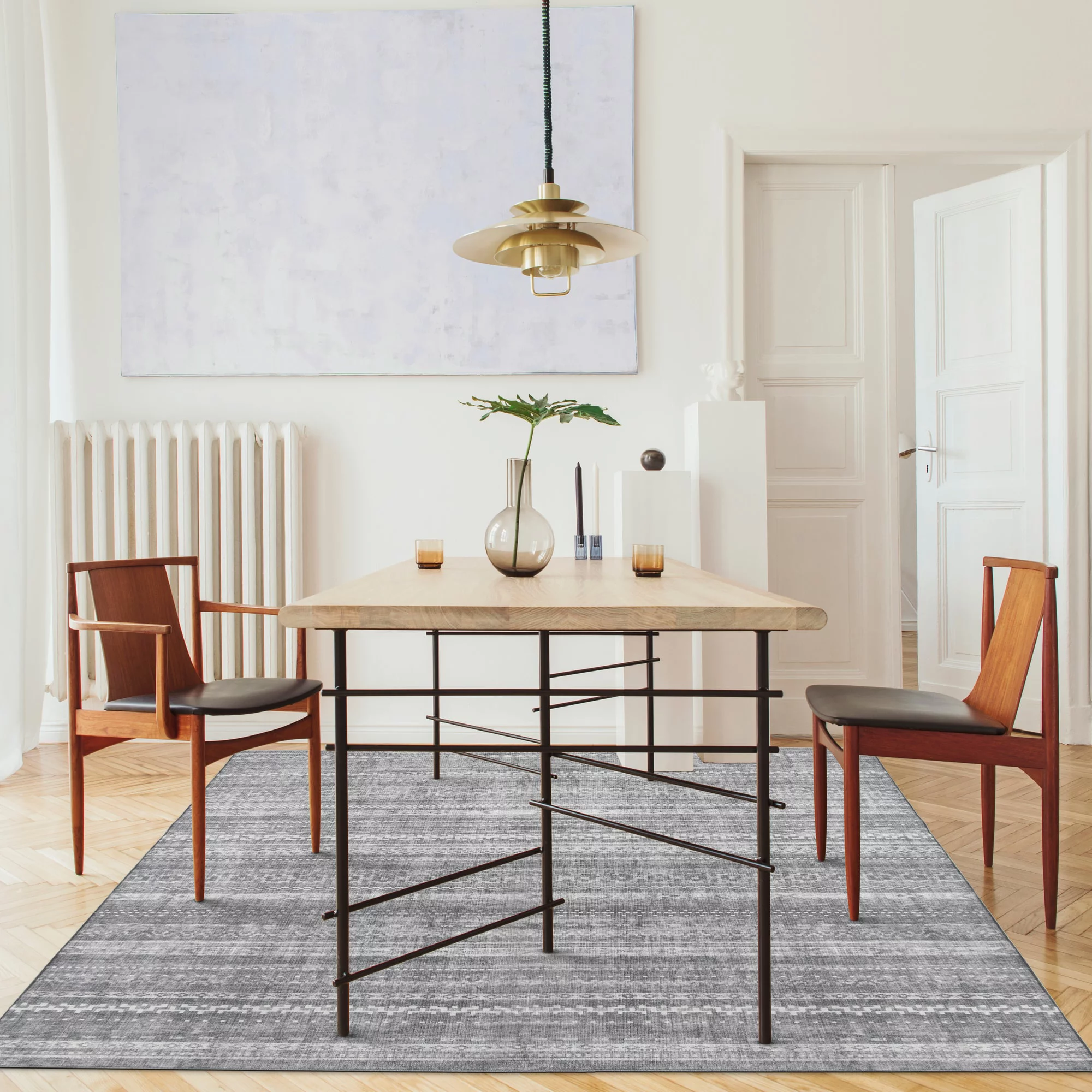 ReaLife Rugs Machine Washable Printed Moroccan Stripe Gray Eco-friendly Recycled Fiber Area Runner Rug (7'6" x 9'6")