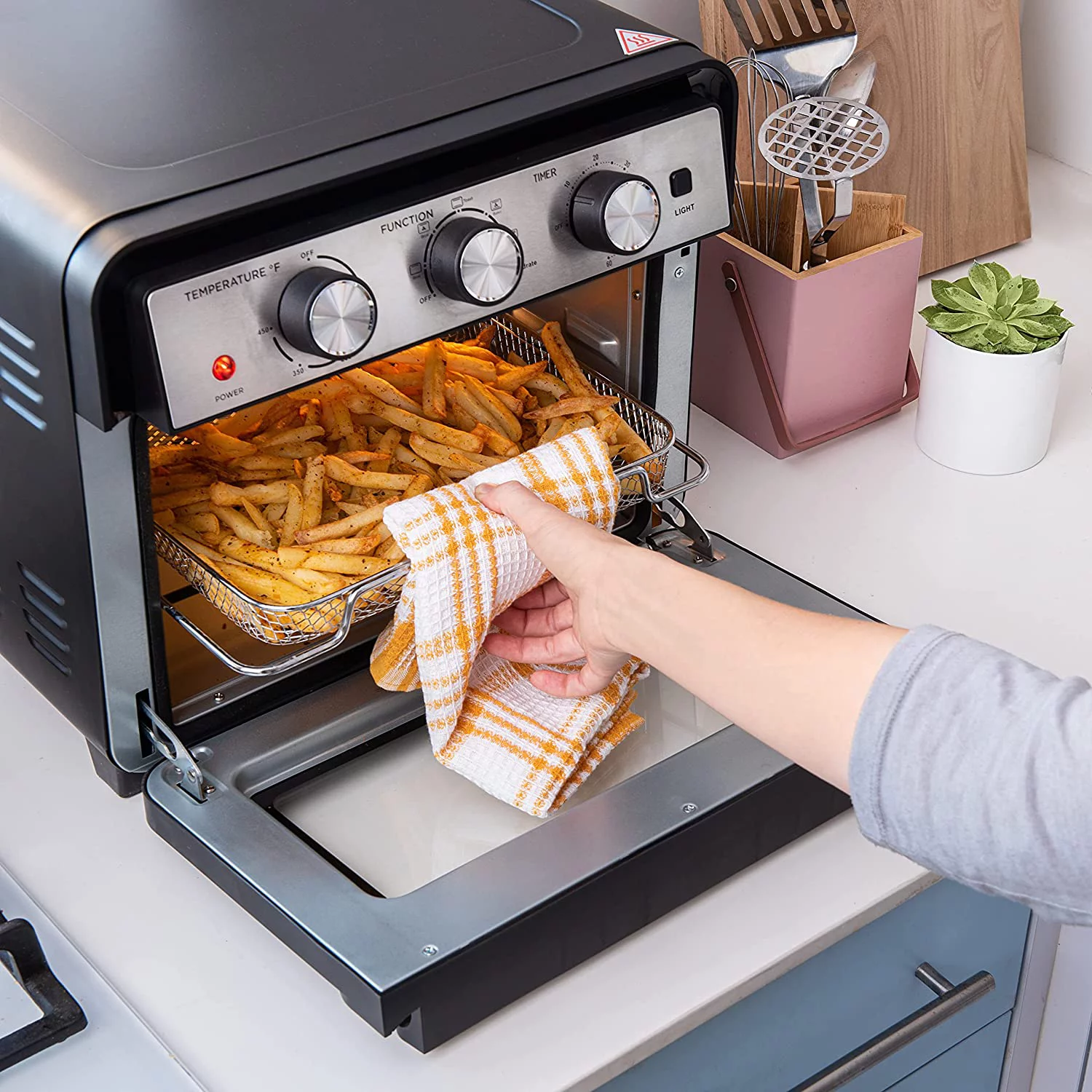 YINCHEN Air Fryer Oven, 6-in-1 Toaster Oven 23 Quart, Airfryer Toaster Oven For Roast, Bake, Broil, Stainless Steel Accessories Included
