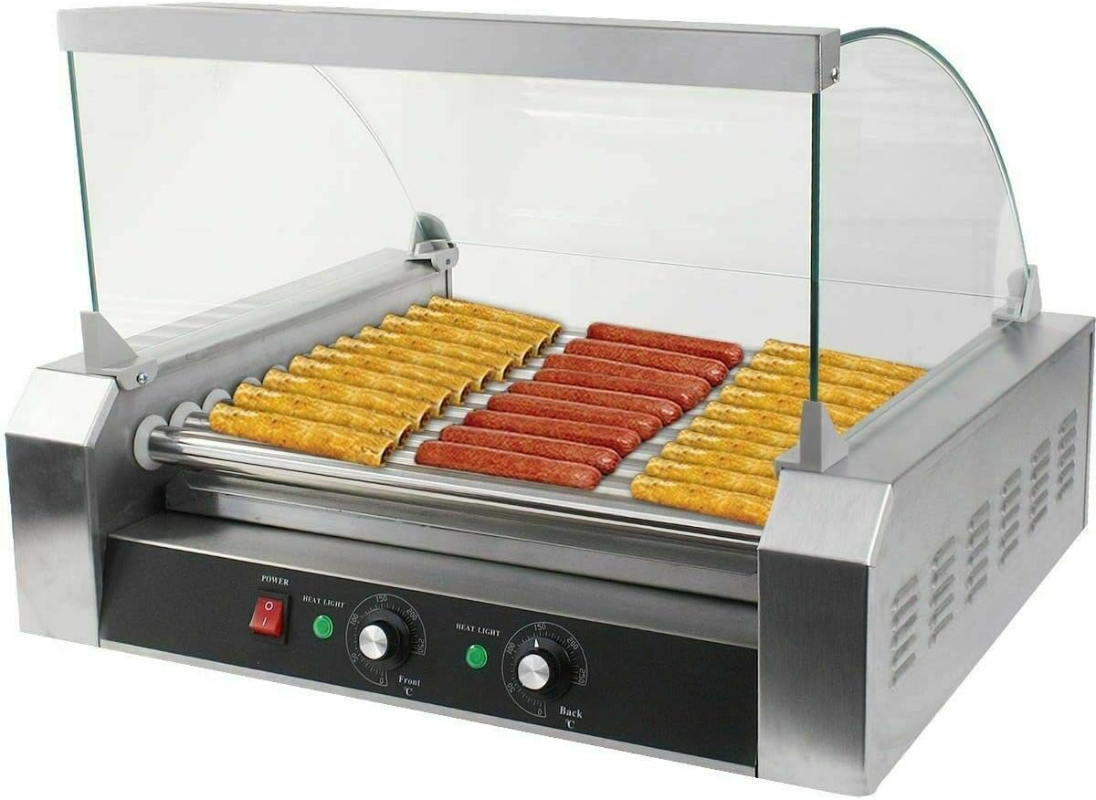 Roller 30 HotDog Grill Cooker Hot Dog 11 Roller Machine Grill Machine W/cover CE New Electric Warmer Stainless
