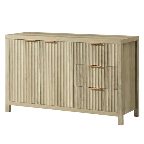 Fluted Sideboard Buffet Cabinet with Storage, 56" Large Buffet Modern Credenza with Adjustable Shelves
