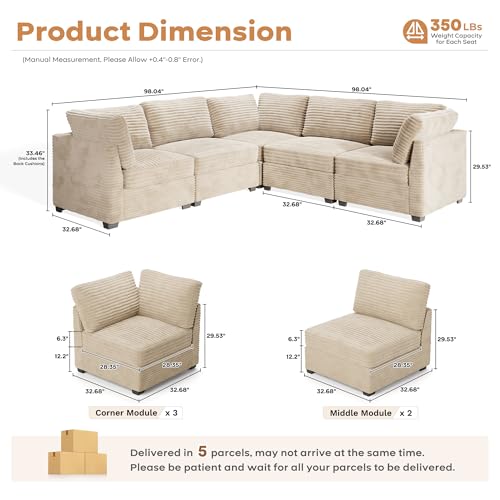 ovios 130.7" Modular Sectional Sofa Couch, U-Shaped Cloud Couches with 2 Ottomans Chaise
