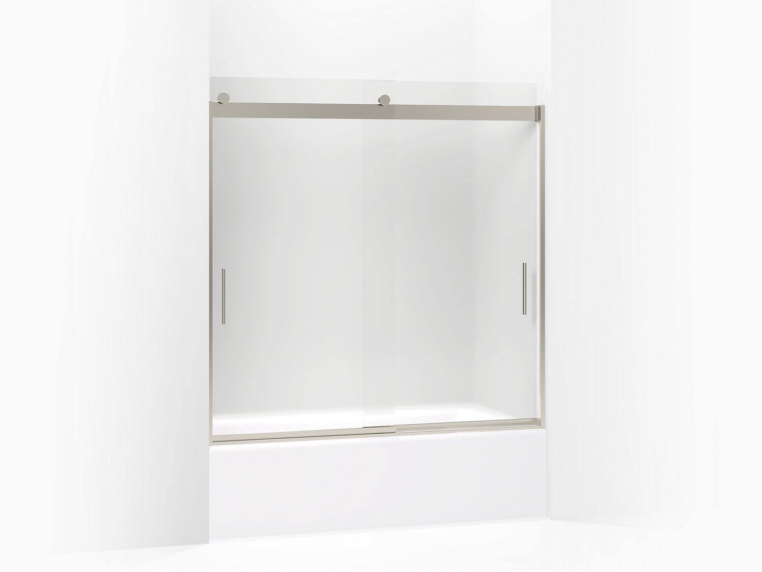 KOHLER K-706002-D3-MX Levity Frameless Sliding Bath Door with Frosted Glass, Matte Nickel