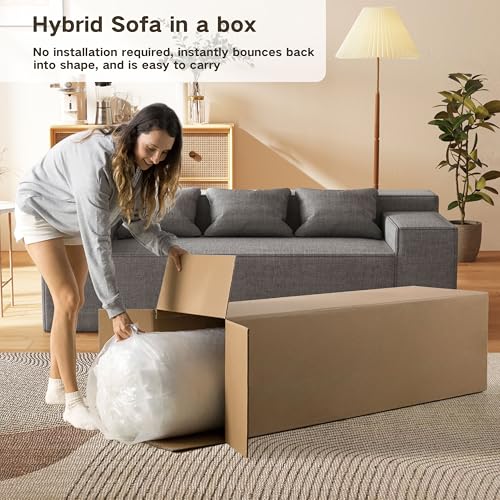 Modern Loveseat, Sofa Couch in a Box, No Assembly Needed, with 2 Pillows, Cat-Scratch Resistant Linen,Small Sofa for for Small Space, Living Room