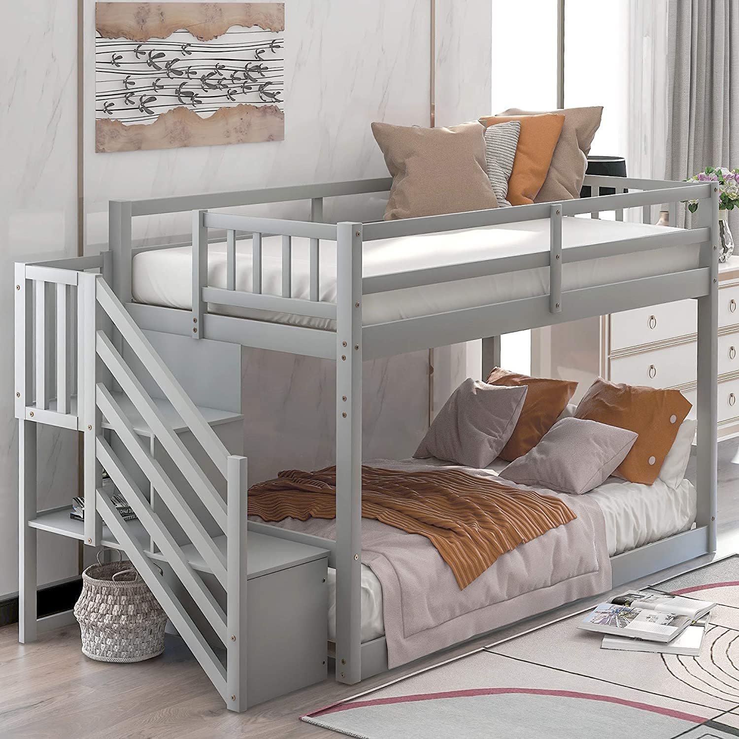 COODENKEY Twin Over Full Bunk Bed with Safety Guardrails & Ladder,Can be Separated,No Box Spring Needed, Perfect for Kids Bedroom, 78.7×55.9×62.3