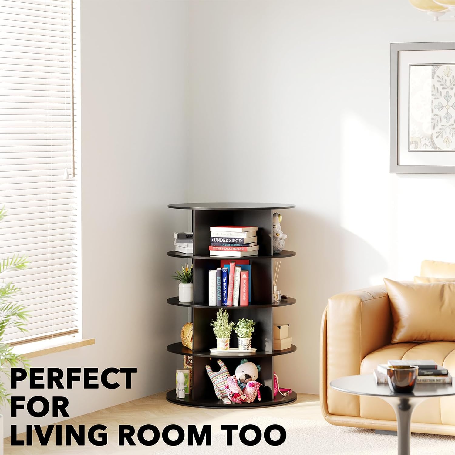 SpaceAid 4 Tier Rotating Shoe Rack Tower, Spinning Shoe Display Lazy Susan, Revolving 360 Shoe Rack Storage Round Carousel