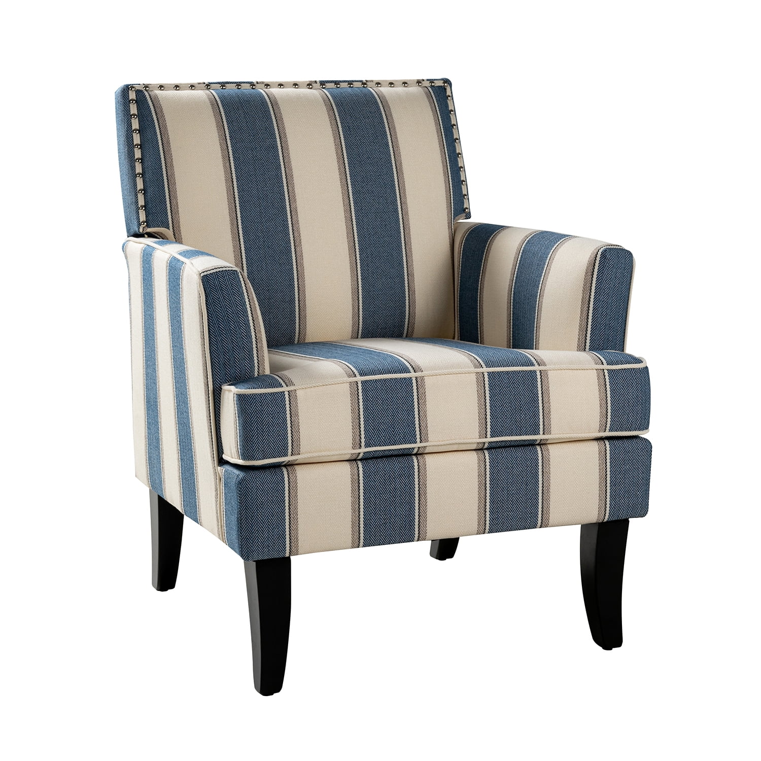 Upholstered Accent Chair, Tina's Home Armchair Nailhead Trim Wood Leg Adult Living Room Stripe Navy