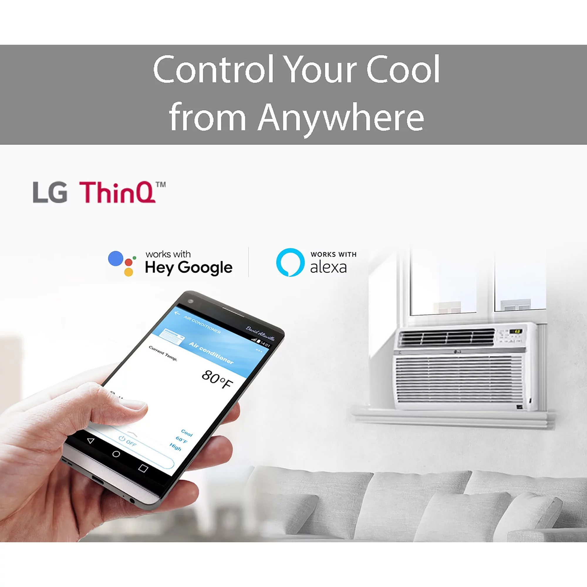LG 12,000 BTU Smart Window Air Conditioner, Cools up to 550 Sq. Ft., Smartphone and Voice Control works with LG ThinQ, Amazon Alexa and Hey Google
