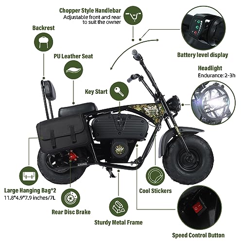 Oryxearth Electric Mini Dirt Bike, 36V Battery 1000W Motor Electrical Powered Motorcycle for Kids, 2 Speeds-15.5MPH/22 MPH, 2 Hanging Bags