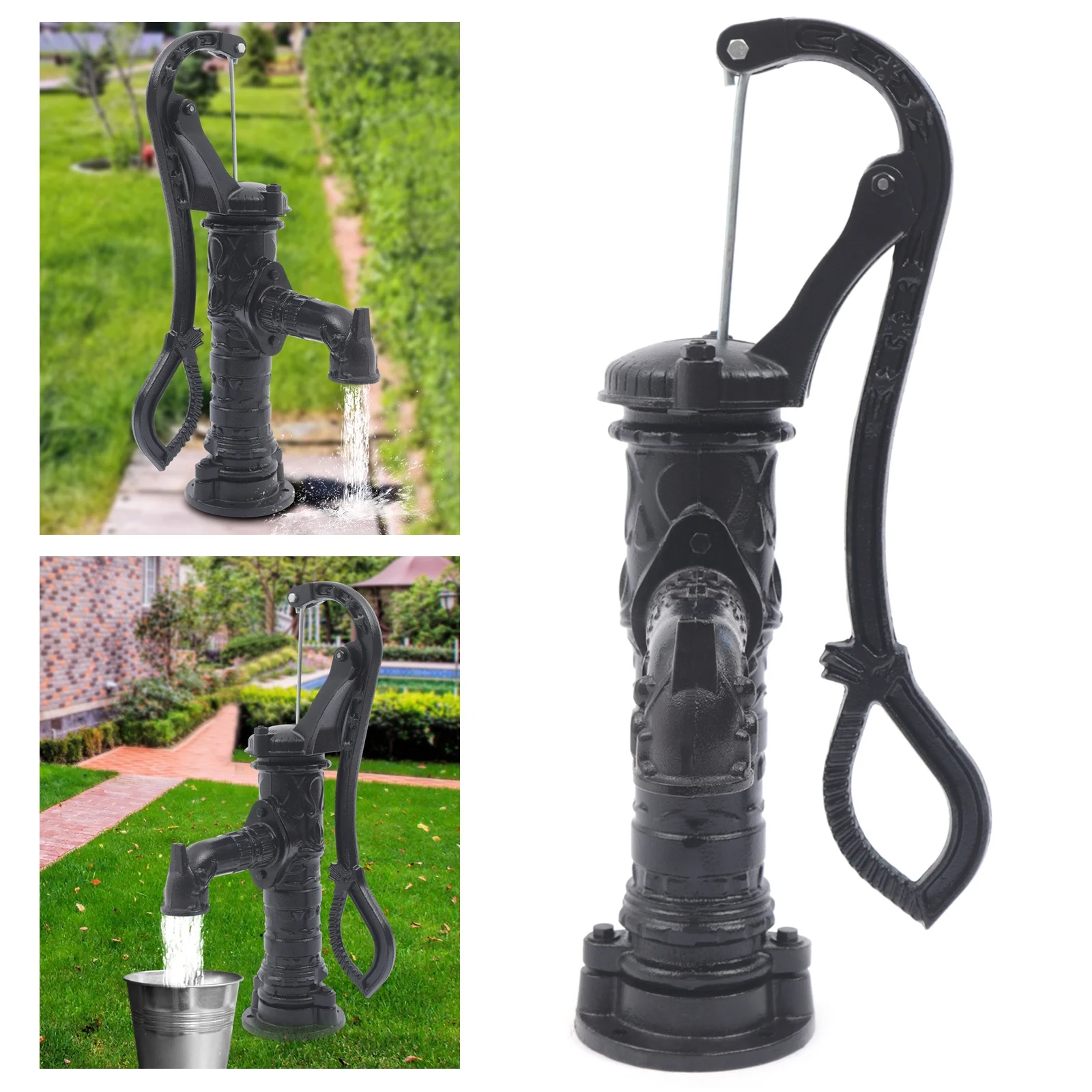 Miumaeov Hand Water Pump Cast Iron Well Water Pitcher Press Suction Outdoor Yard Ponds Garden 19.69ft Suction Range for Farm Irrigation Water Flowers