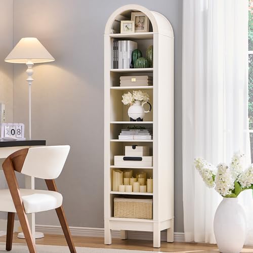 71" Tall Arched Bookshelf, 7 Tiers Arch Bookcase with Storage, Modern Farmhouse Book Shelf with Adjustable Shelves