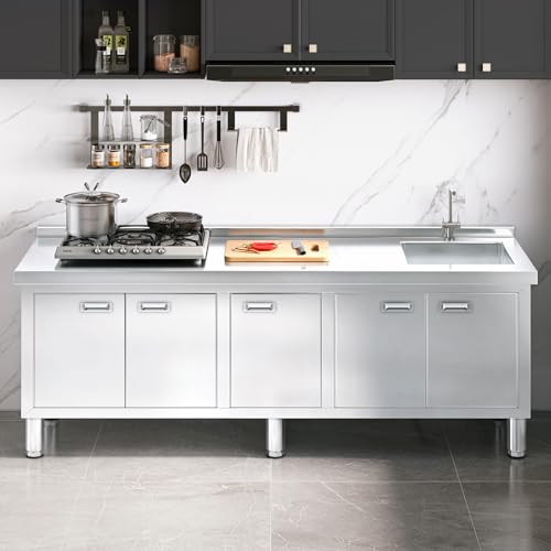 ZZV Freestanding Stainless Steel Sink with Cabinet Heavy Duty Utility Sink Commercial for Kitchen Restaurant Hotel Cafe and Outdoor