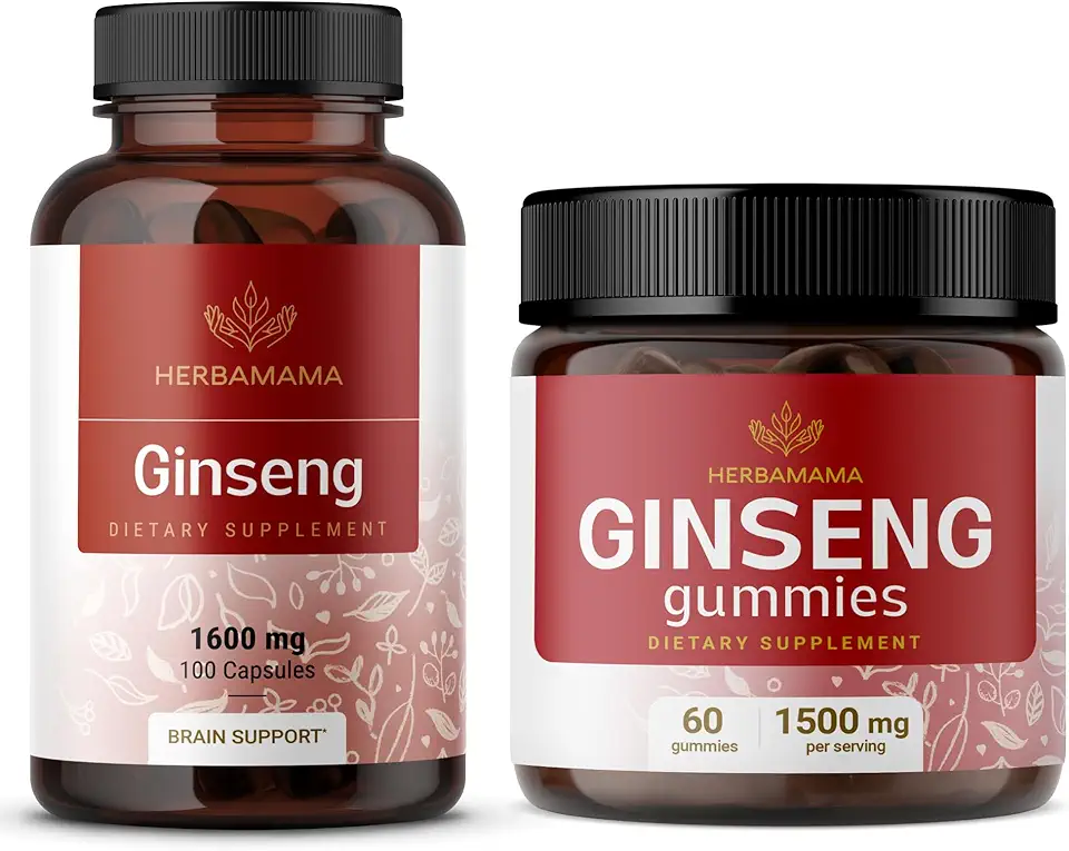 HERBAMAMA Korean Red Ginseng Kit - Korean Panax Ginseng Bundle in Capsules & Chewable Forms - Vegan, Non-GMO, Gelatin-Free - 2 Pack