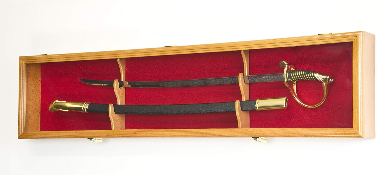 1 Sword Display Case Cabinet Stand Holder Wall Rack Box - Lockable w/ 98% UV Protection -Oak Finish