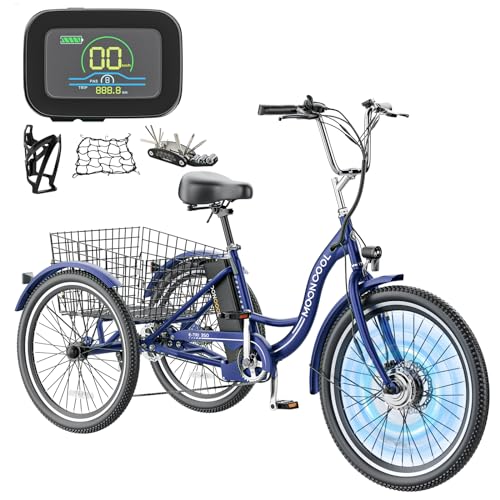 MOONCOOL Electric Tricycle Trike for Adults 350W 36V Removable Battery 24/26 Inches 7 Speeds 3 Wheels Electric Bikes Bicycle for Adults
