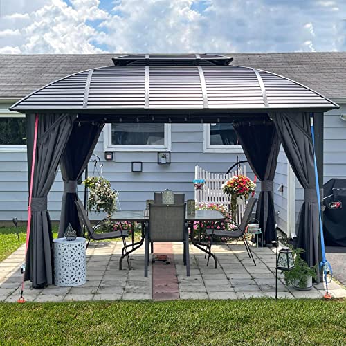 Domi 10' x 10' Hardtop Gazebo Outdoor Metal Gazebo with Galvanized Steel Double Roof Canopy, Curtains and Netting for Patio, Backyard, Deck
