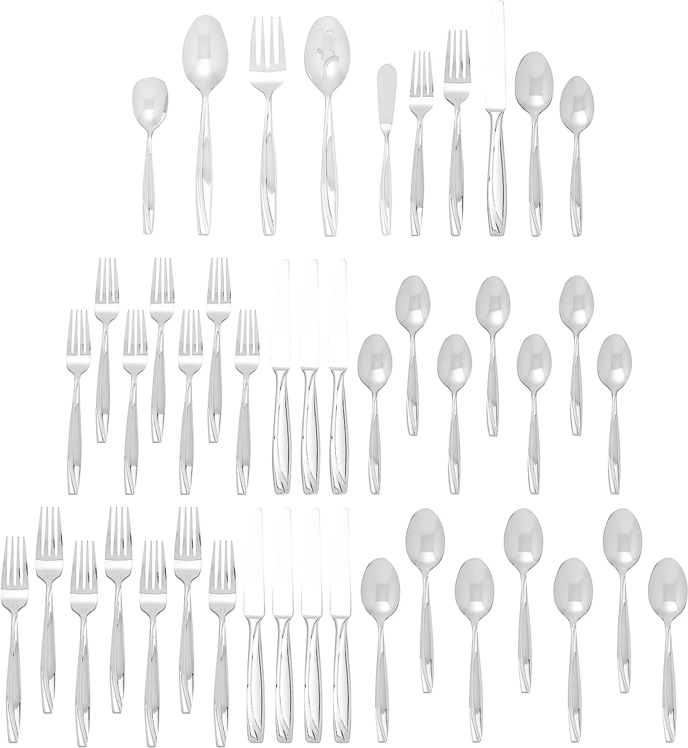 Oneida Camlynn Mirror 45-Piece 18/0 Stainless Steel Cutlery Flatware Set, Service for 8, Silver