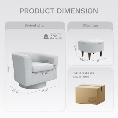 COLAMY Upholstered Swivel Barrel Accent Chair with Ottoman