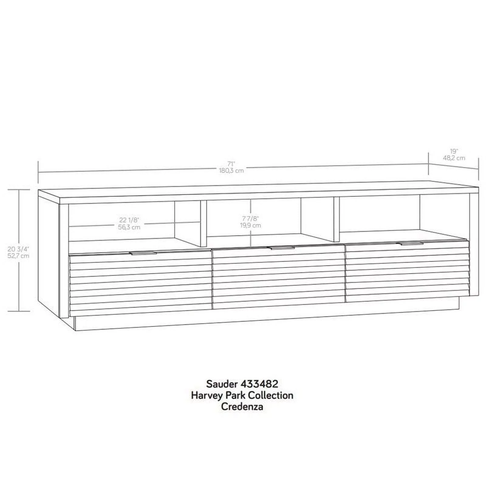 Sauder Harvey Park TV Stand with Drawers for TVs up to 70", Raven Oak Finish