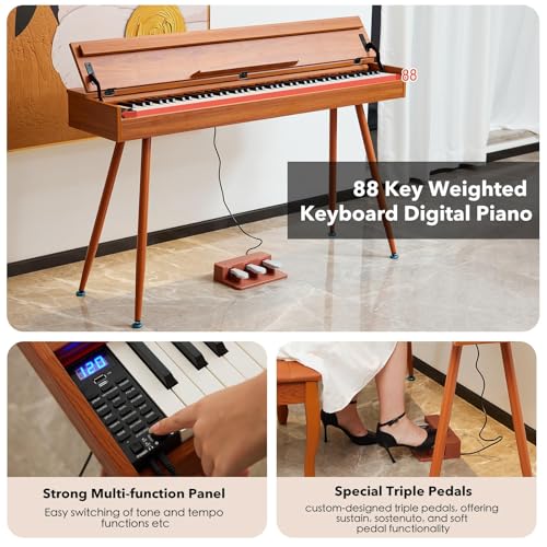 Digital Piano 88 Key Weighted Keyboard,Full-Size Desk Progressive Hammer-Action Electric Piano For Beginners, With Sheet Music Stand, Pedal