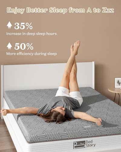 BedStory 4 Inch Memory Foam Mattress Topper Queen - Gel Foam Bed Toppers with Removable Cover - High Density Memory Foam