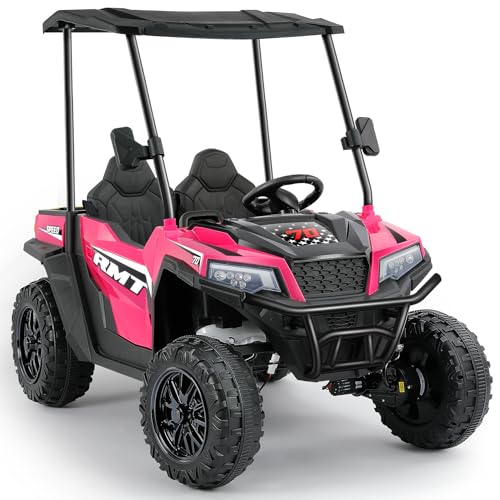 ELEMARA 24V Ride on Toy for Big Kid,Ride on Car 2 Seater w/Sun Shade,Dump Bed & Shovel,4.5MPH,4WD Electric Car for Kids,Battery Car w/Remote