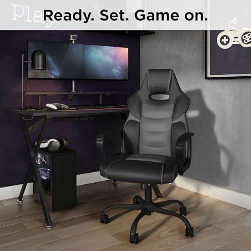 STAPLES Emerge Vector Luxura Faux Leather Gaming Chair, Black & Gray (61108)