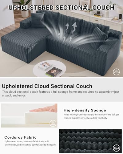 105 Inch Cloud Sectional Couch,Modern Modular Sectional Sofa with Deep Seat,Corduroy Boneless Couches with L-Shape Chaise for Living Room Bedroom